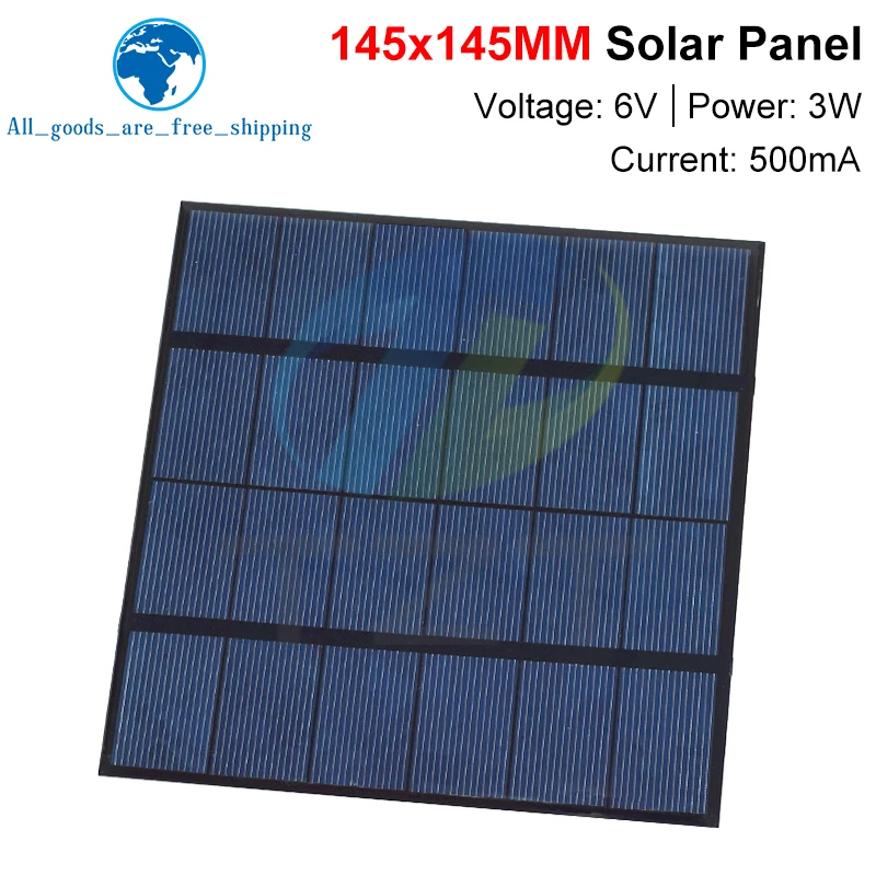 TZT 6V 500mA 3W Solar Panel Polycrystalline 145*145MM Mini Sunpower Solar System DIY for Battery Cell Phone Charger