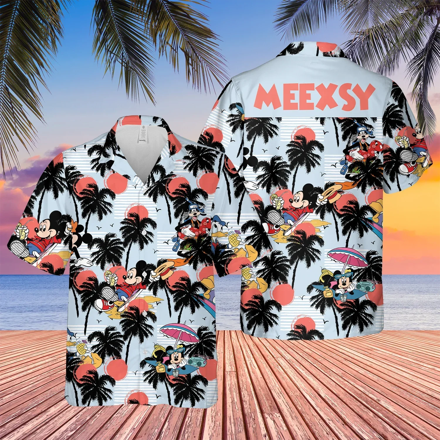 Summer Mickey Mouse Hawaiian Shirt Men's Women Short Sleeve Button Up Shirt Disney Mickey Mouse Aloha Shirt Casual Beach Shirt