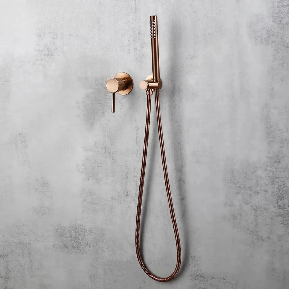Shower Brushed Rose Gold Brass Bathtub Mixer Hot And Cold Water In-wall Installation Shower Set Bathroom Shower System