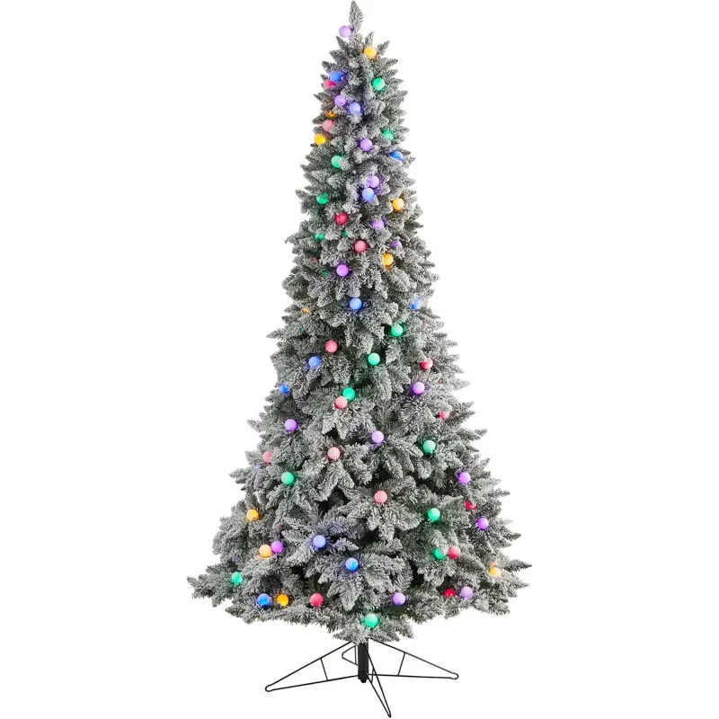 8.5ft. Flocked British Columbia Mountain Fir Artificial Christmas Tree with 120 Multi Globe Bulbs and 1513 Bendable Branch