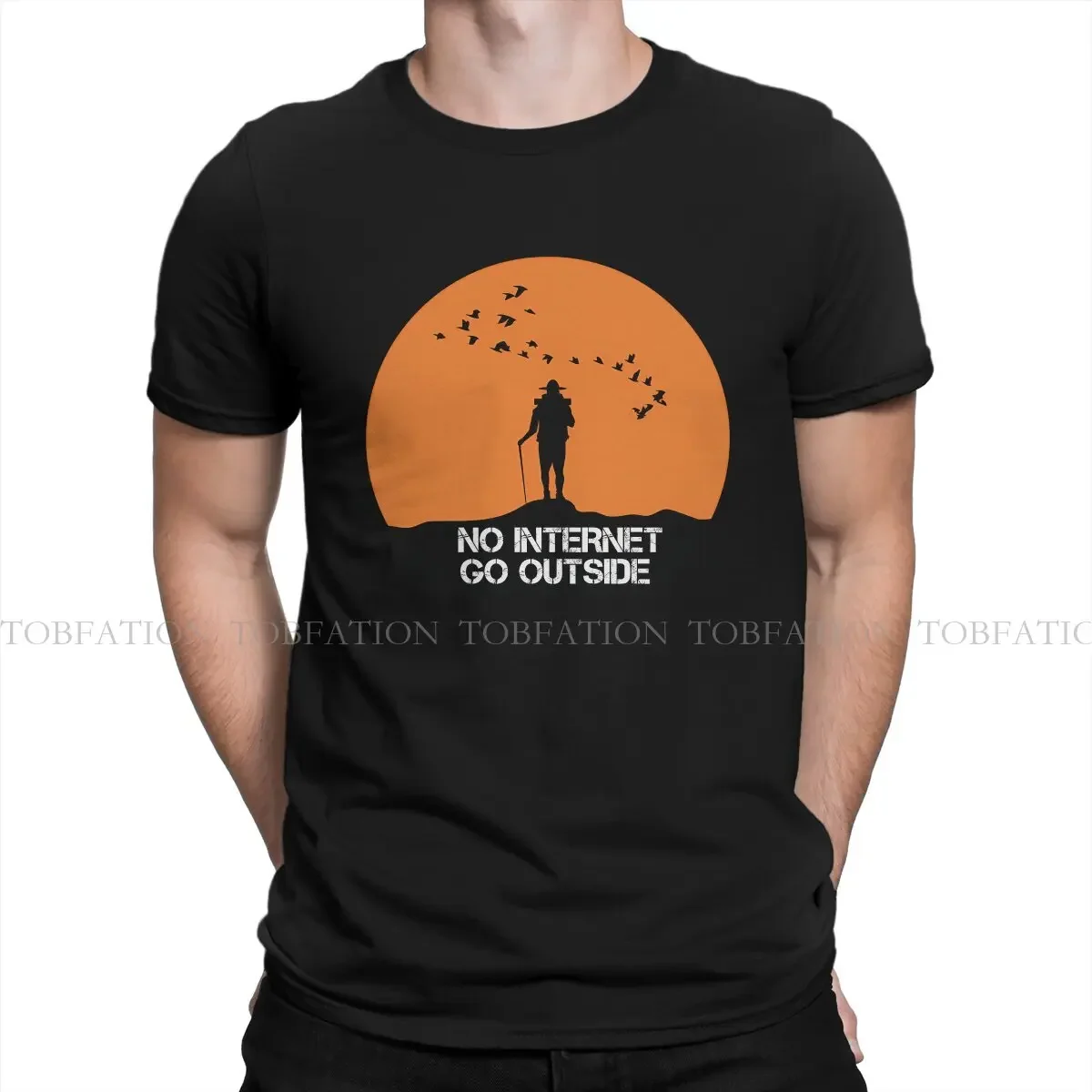 No Internet Go Outside Mountaineering Hipster TShirts Climbing Outdoor Sports Men Pure Cotton Tops T Shirt Round Neck Oversized