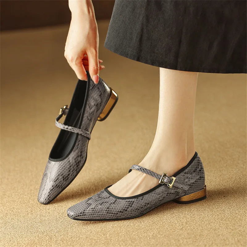 

New Spring/autumn Genuine Leather Women Shoes Square Toe Shoes for Women Fashion Serpentine Mary Jane Shoes Low Heel Women Pumps