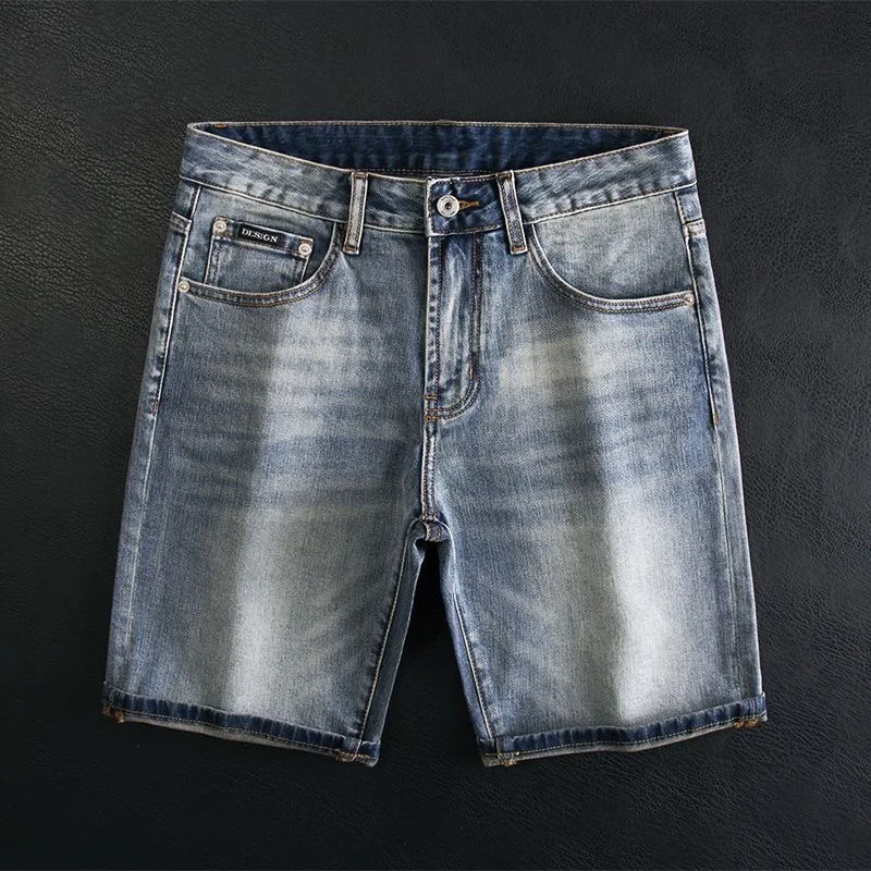 

New Spring/Autumn Trendy Solid Color Retro Sports Straight Leg Stretch Denim Pants Men's Casual Loose High Quality Denim Shorts
