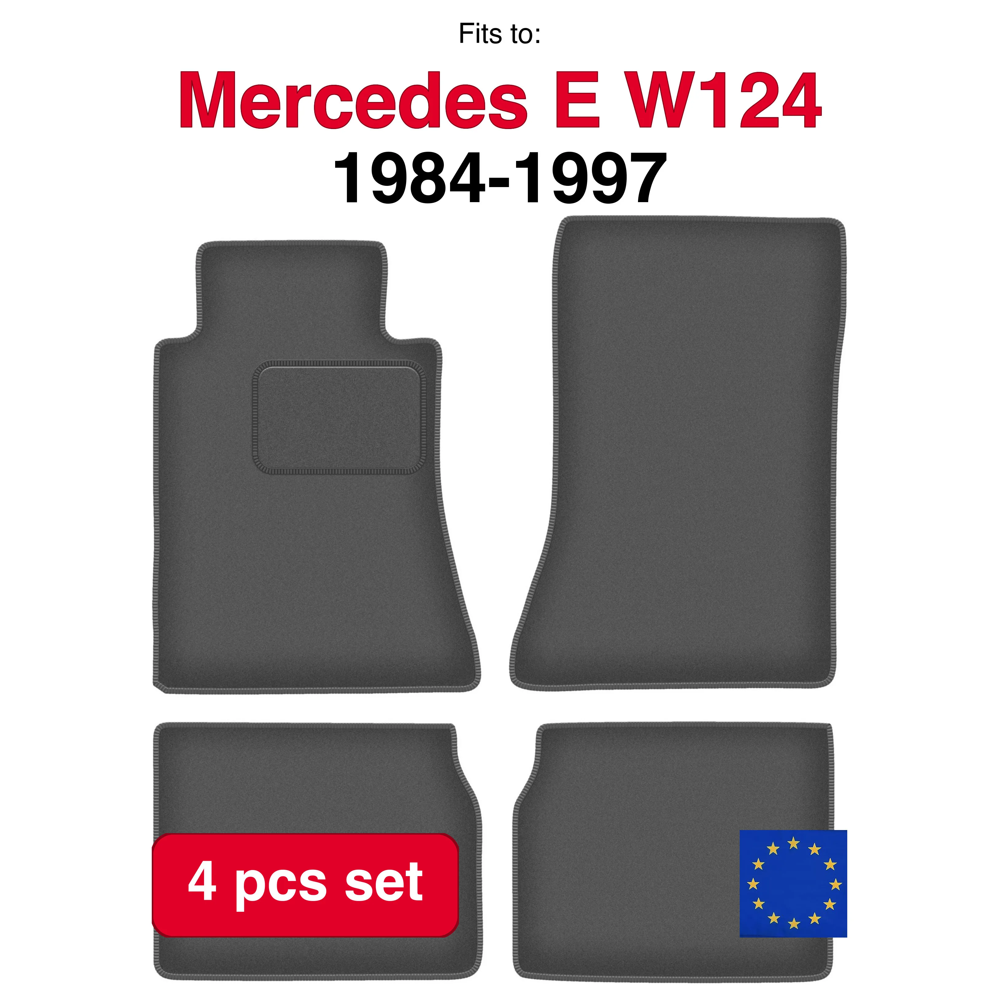 Auto velour matten voor Mercedes E W124 sedan, stationwagen (1984-1997) - grafiet (4 stuks) auto passende automattenset