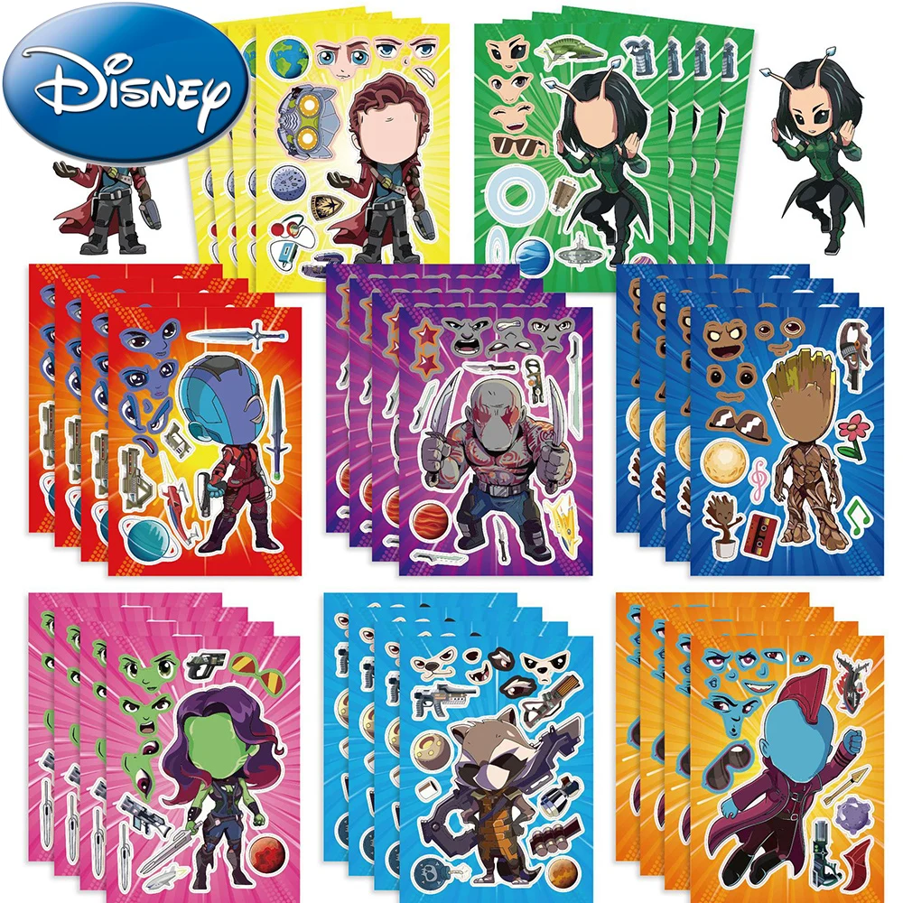 

8/16sheets Disney Movie Guardians of the Galaxy Make a Face Puzzle Stickers Children Assemble Jigsaw for Kid Party DIY Decal Toy