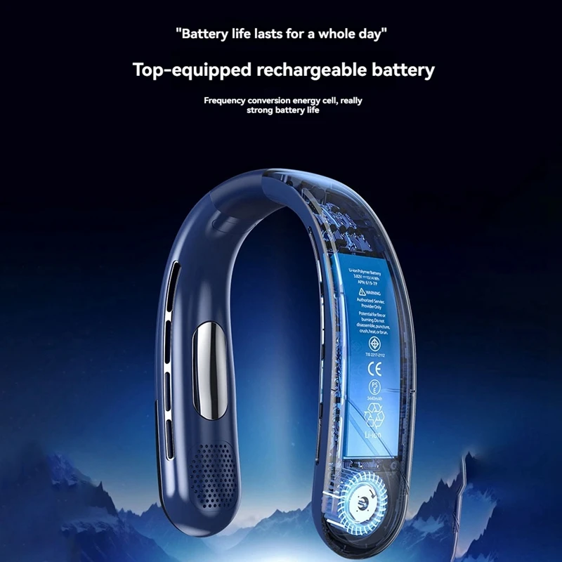 ABNO-Mute Portable USB Neck Fan 1200Mah Bladeless Cooling Neck Fan LED Digital Display 5Th Gear Wind Electric Fans