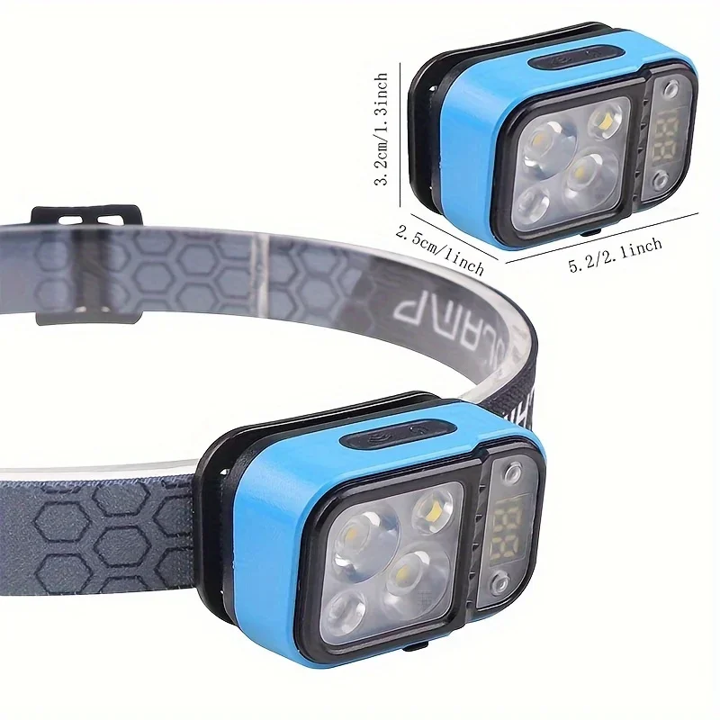 USB Rechargeable XTE LED Headlamp with Motion Sensor Digital Power Display Headlight Perfect For Hunting Fishing Running Camping