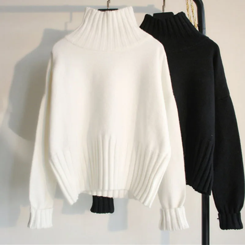 

Модный и простой женский свитер с высоким воротником, вязаный пуловер с длинными рукавами и теплым темпераментом осенью и зимой.