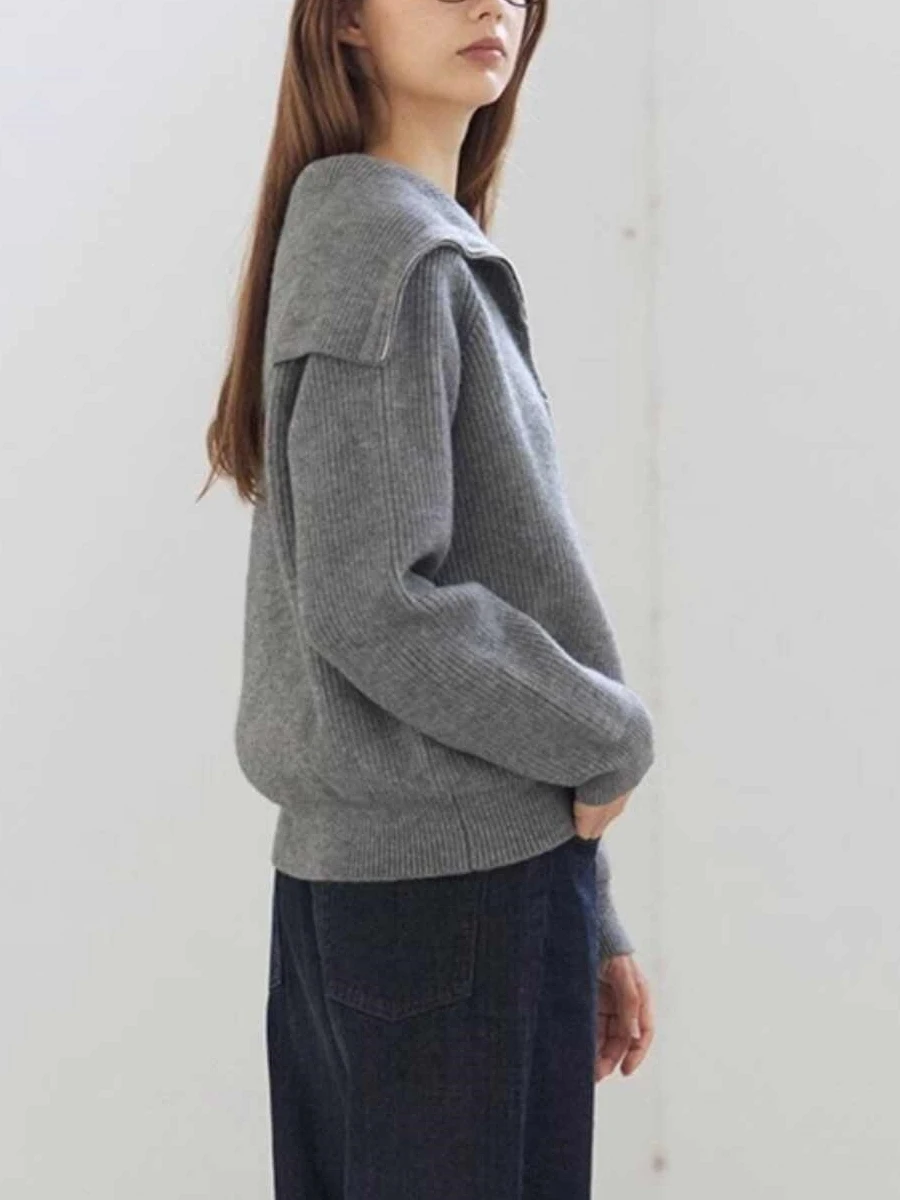 

Женский кашемировый свитер в стиле ретро, нишевый серый лацкан на молнии, толстый осенне-зимний темпераментный свободный топ