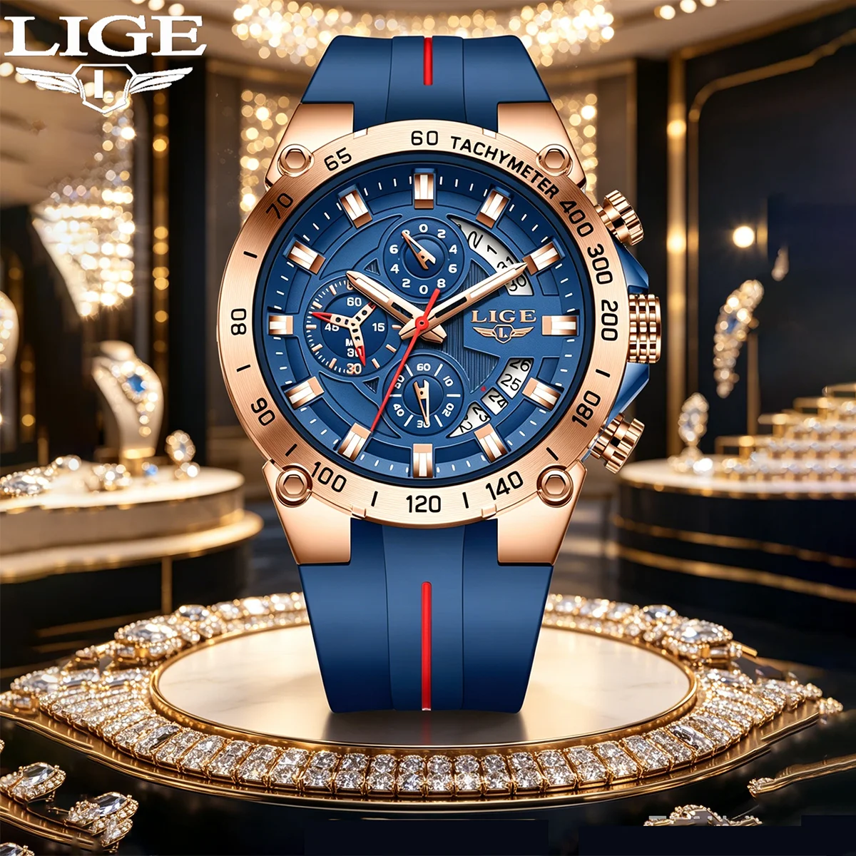 

LIGE Sports Silicone Men's Watch Fashion Calendar Military Quartz Watches Large Dial Waterproof Chronograph Business Man Watch