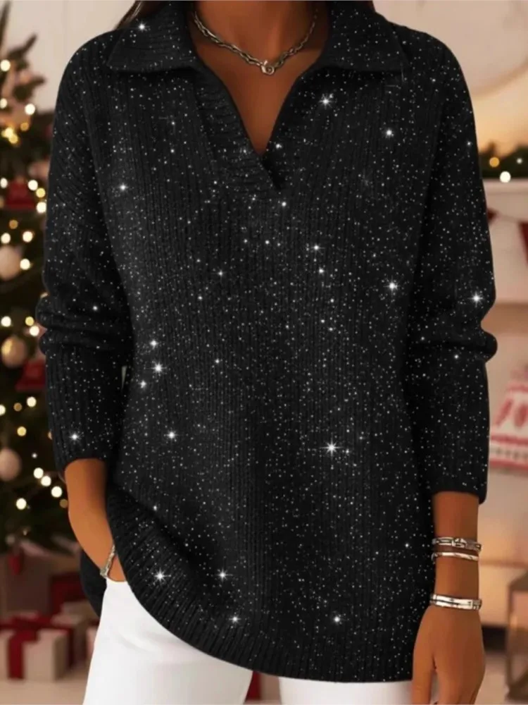 Fashion Sequins Sweater Lady Casual Knit Long Sleeve V Neck Pullover Sweaters Tops For Women Holiday Chic Women’s Clothing New 4 Fashion Sequins Sweater Lady Casual Knit Long Sleeve V Neck Pullover Sweaters Tops For Women Holiday Chic Women's Clothing New 4