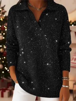 Women's V-Neck Sequin Knit Sweater 4 Fashion Sequins Sweater Lady Casual Knit Long Sleeve V Neck Pullover Sweaters Tops For Women Holiday Chic Women's Clothing New 4