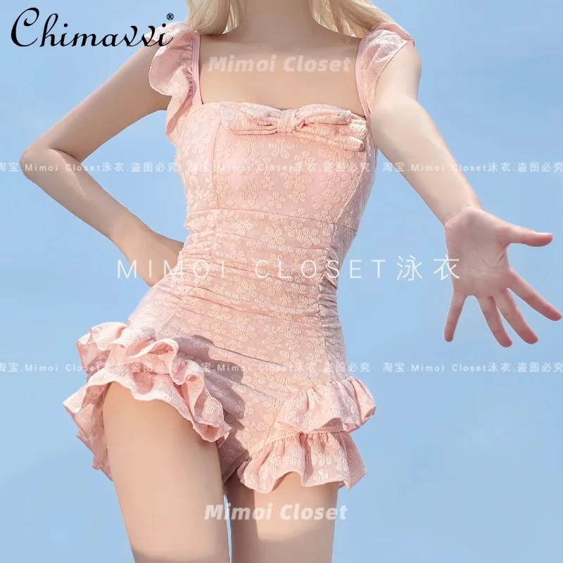 New 2025 Summer Clothes Sweet One-piece Cute Girl Pink Pure Desire Swimsuit Women's Sexy Slim-fit Temperament Beachwear