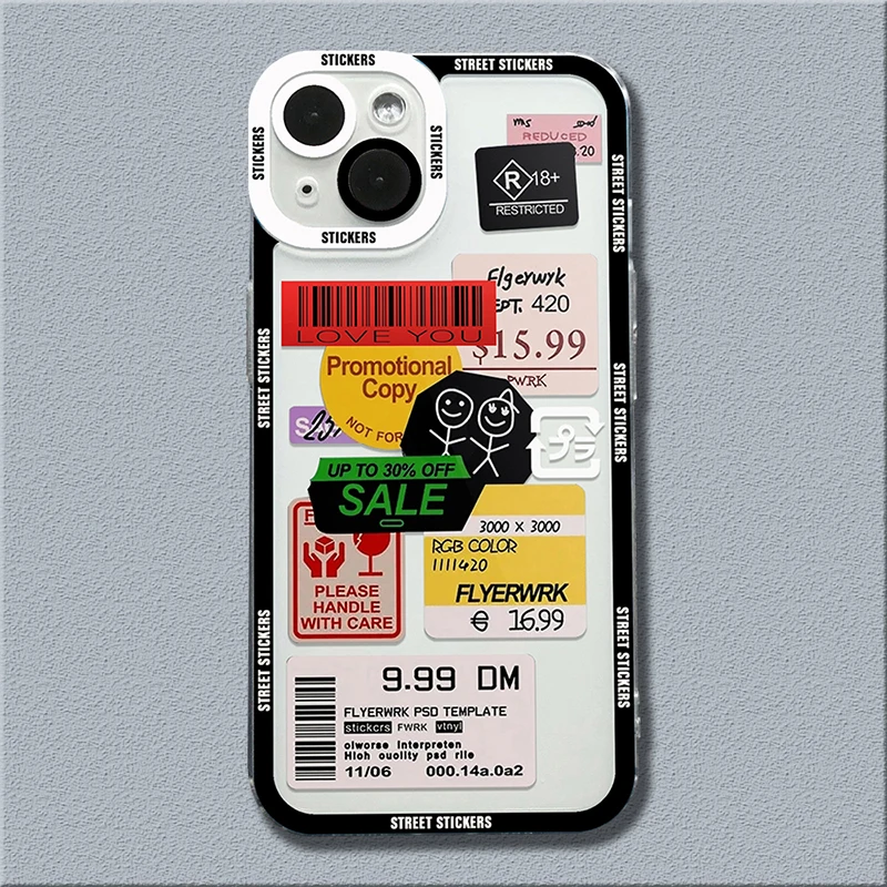 Mix Labels Aesthetic Stickers Collage Clear Phone Case For Xiaomi Redmi Note 13 12 Pro Plus 12S 11S 1110S 10 Redmi 12 13C Cover