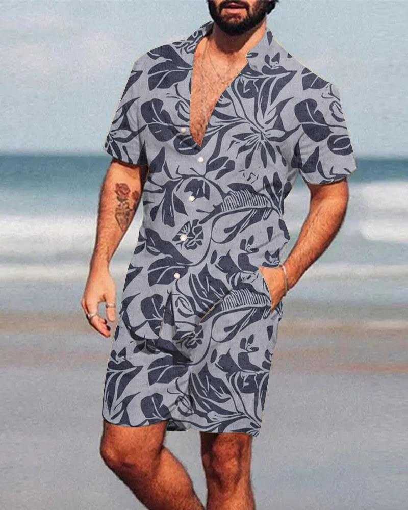 Summer Plant Patterns 3D Print Men Shirt Sets Short Sleeve Shirt Oversized Casual Beach Shorts Streetwear Hawaiian Suits Clothes