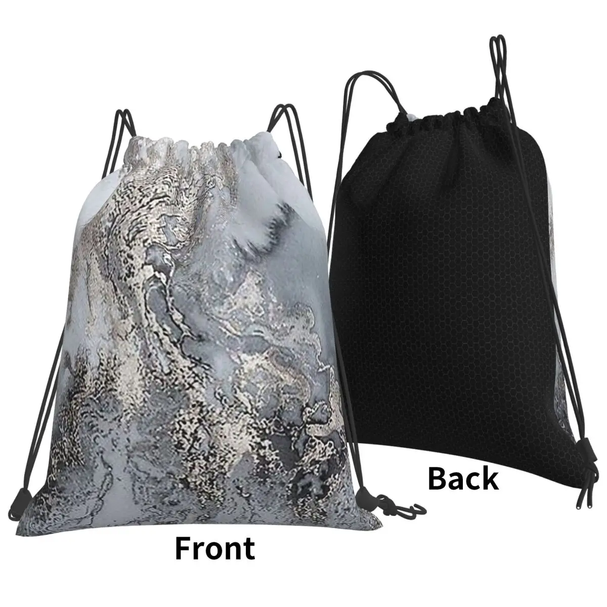 Grey And Silver Marbl Backpacks Casual Drawstring Bags Sundries Bag Book Bags for Man Woman School