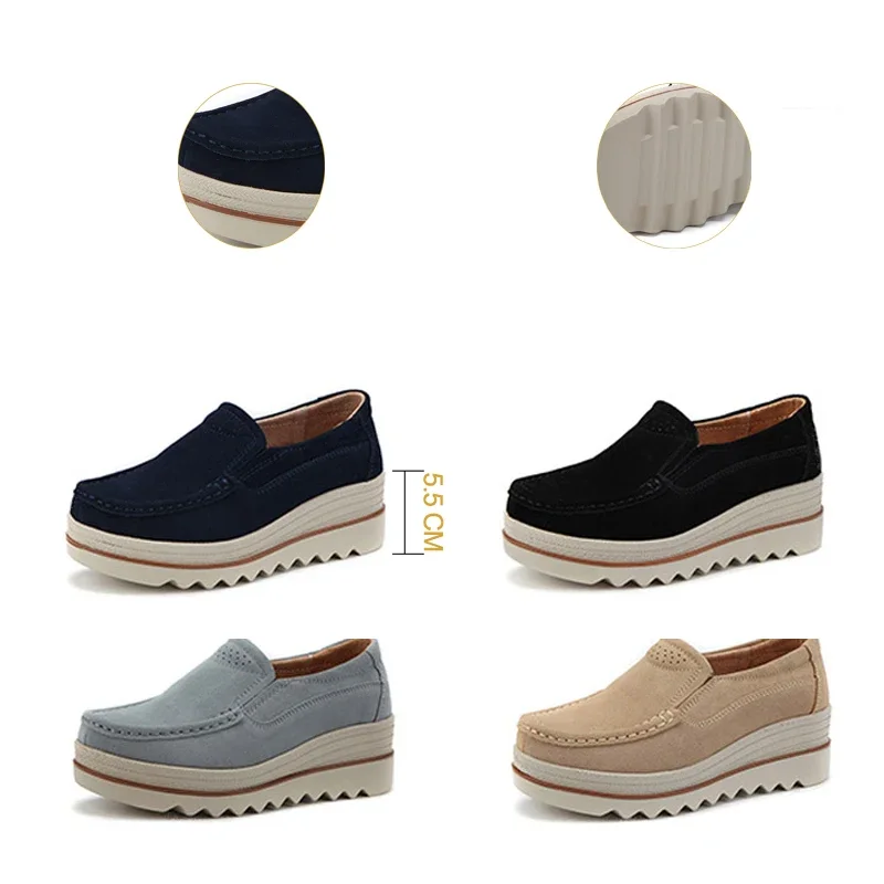 luxury 2024 Spring Autumn Women Suede Genuine Leather Wedge Shoes Lady Female Loafers Sweet Tassel Slip-ons Platform Moccasins