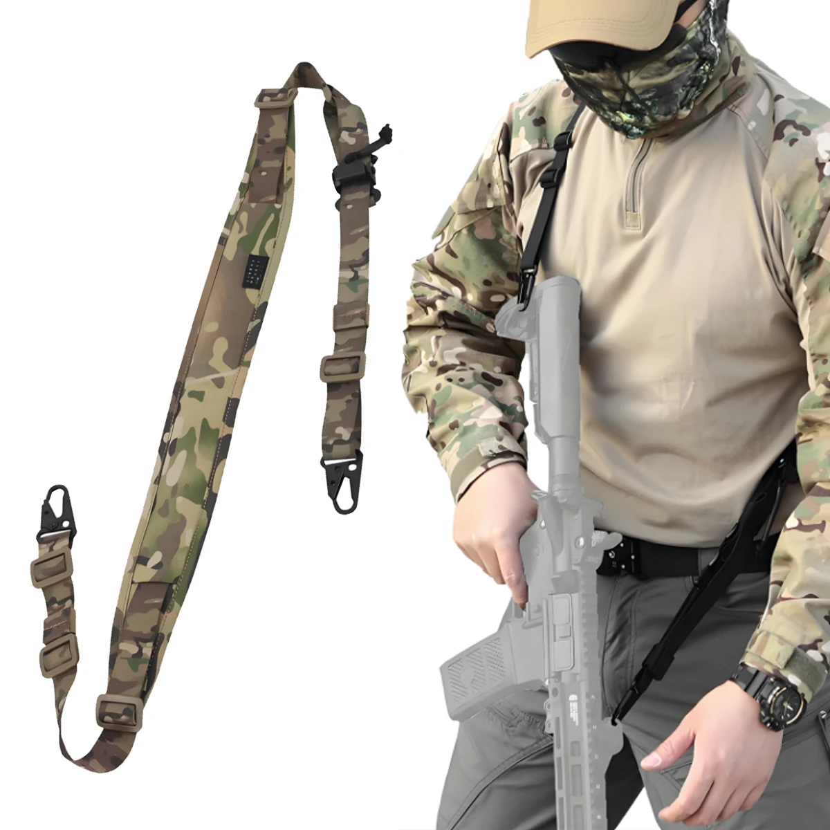 

500D Nylon Modular Rifle Sling Strap Removable 2 Point / 1 Point 2.25" Wide Padded Shooting Gun Sling Hunting Rifle Accessories