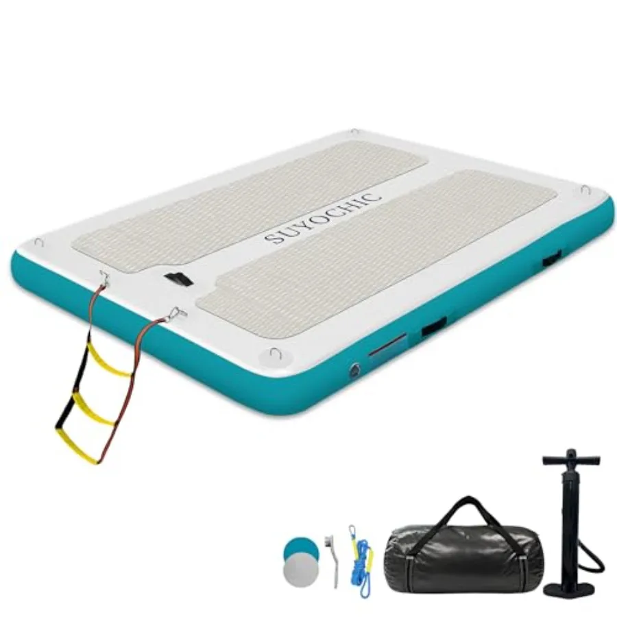 

Inflatable Dock for Pool Beach Ocean Use EVA Non-Slip Surface Gray/Blue 8FT x 6FT or 10FT x 6FT Ultra-Stable Floating Platform