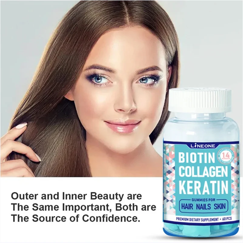 Biotin gummies, collagen gummies for hair growth, maintenance and repair of hair, skin health, and immune support