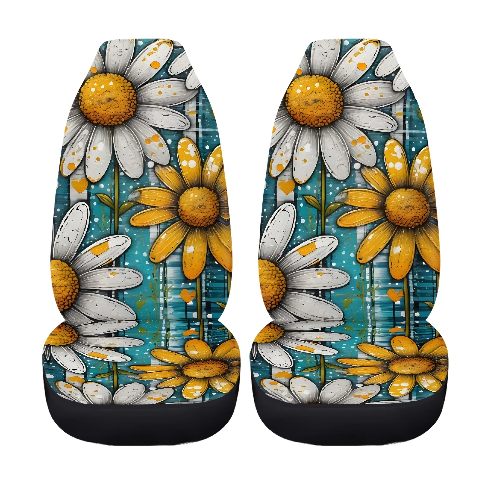 Set Of 2 Seat Covers Featuring Daisy Designs, Compatible With Sedans, Suvs, And Trucks, Easy To Wash And Install | Trendy Front