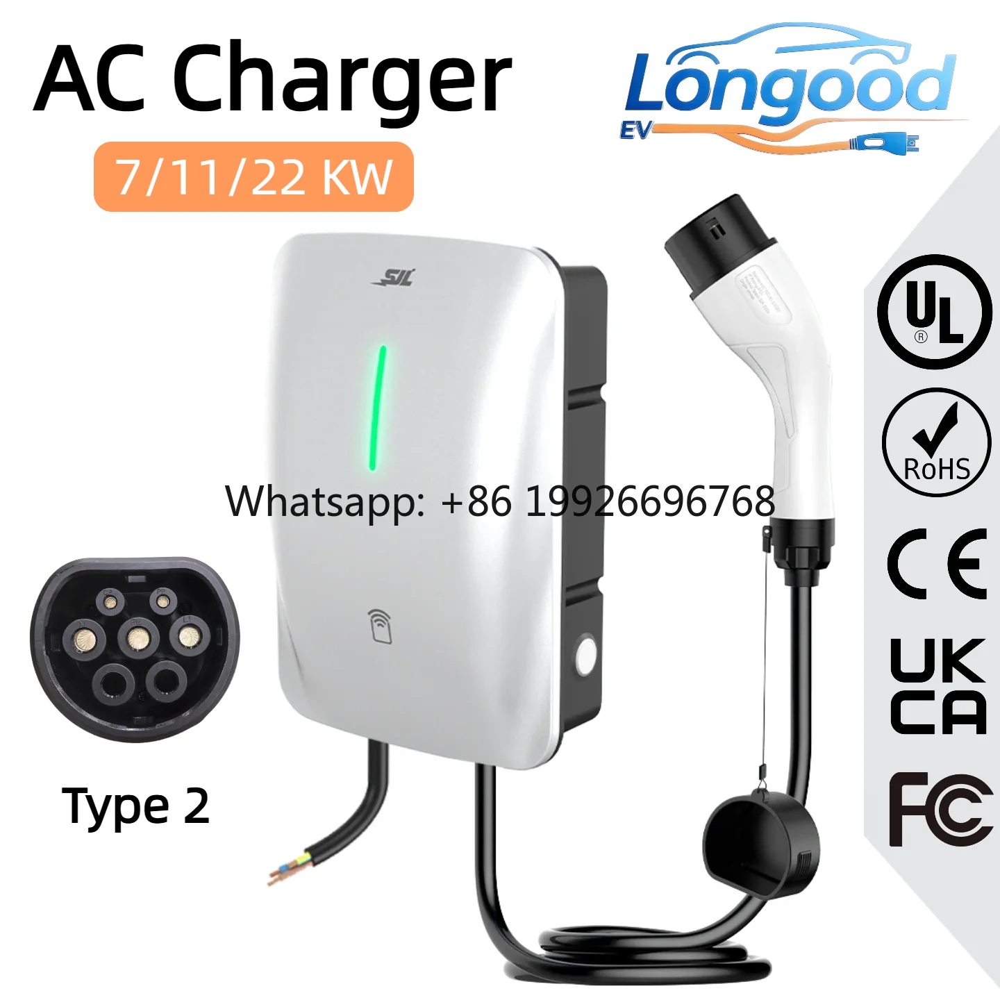 

7KW -11KW- 22KW Type2 AC EV Wallbox Charger WiFi APP 4G OCPP Function LED Indicator Light Swipe Start