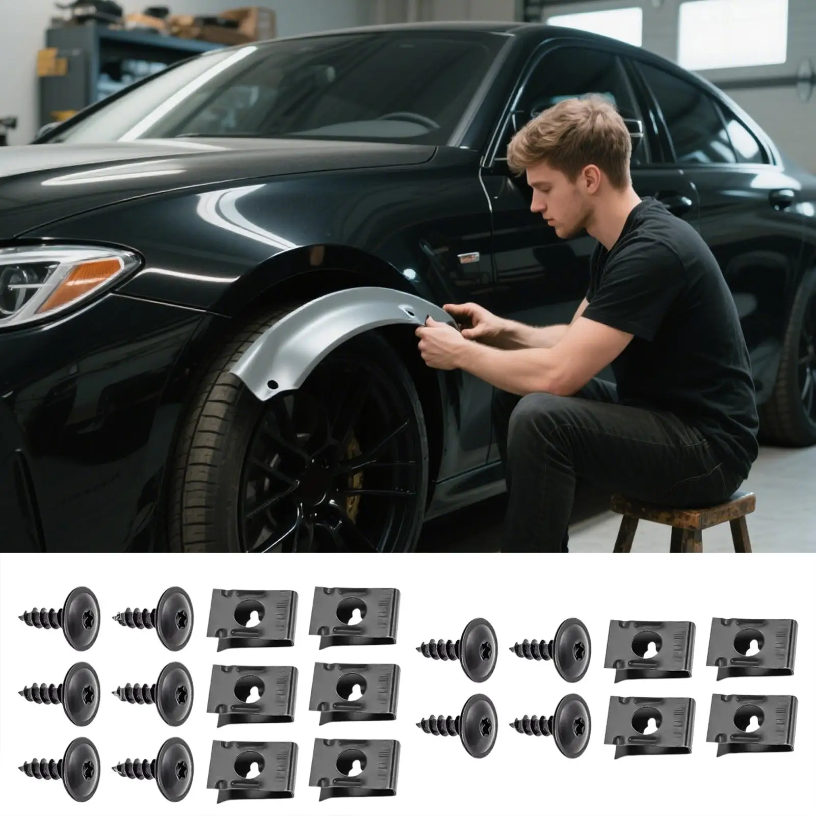 

10 Sets Car Metal U-Clip Screws Washers Fasteners Anti-Rust Clip Fasteners Bumper Fenders Fasteners Clips Automobile Accessories