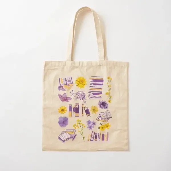 Flowery Books Cotton  Canvas Bag Unisex Grocery Designer Reusable Tote Ladies Printed Women Fashion Handbag Foldable