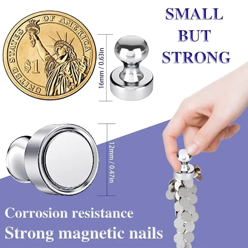 1/20Pcs Metal Strong Magnetic Pushpins Neodymium Magnets Whiteboard Fridge Thumbtack Map Magnets Push Pins for Office School