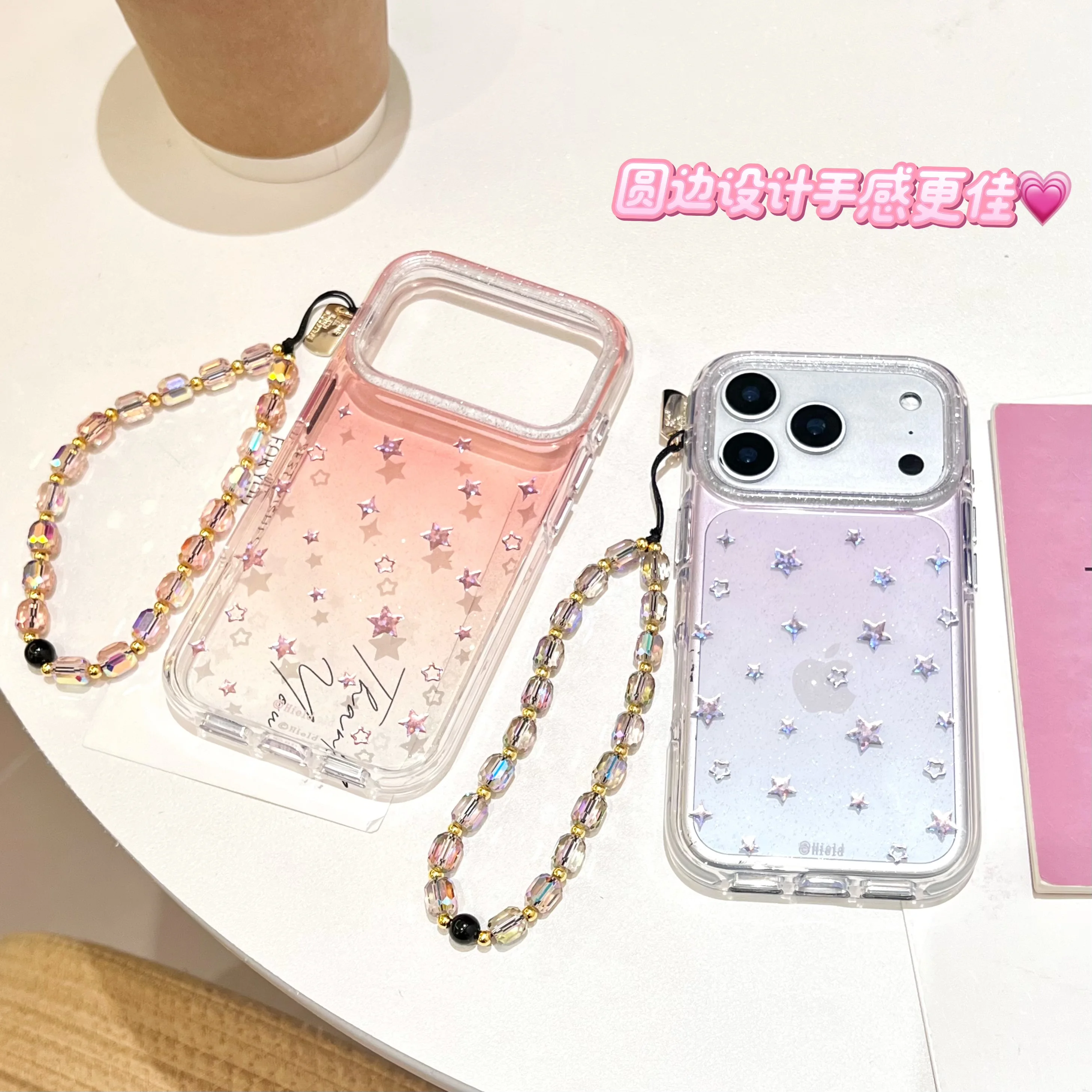 

Back Cover For IPhone 13 14 15 16 Pro Max 17 Pro Case IMD Glitter Star Bracelet Wristband Chain Hard Pc Shockproof Phone Case