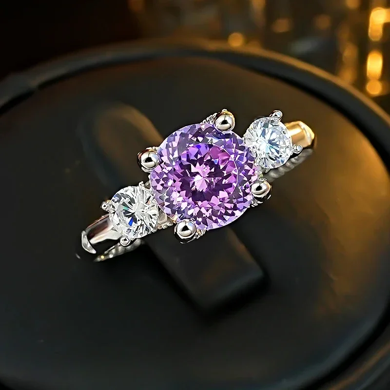 New Purple Diamond 925 Silver Ring with High Carbon Diamond Heavy Industry Micro Inlay Light Luxury gift Jewelry for Women