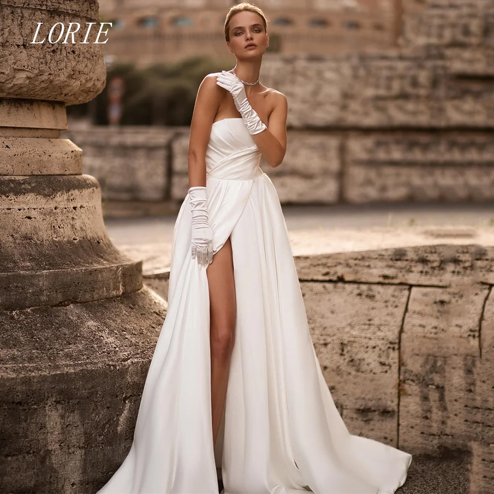 LORIE Elegant A Line Civil Wedding Dress Strapless Bridal Dresses Luxury Side Silt Engagement Wedding Gown Customized 2026
