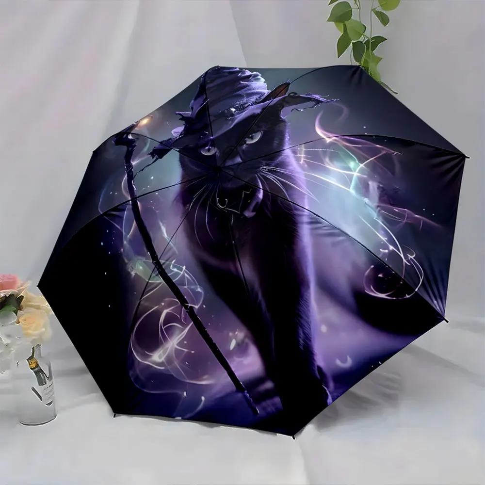 1PC Magical Cat Wizard Umbrella for Unique Style Print 8 Iron Ribs Folding Umbrella Auto-Open Fashion Sunshade