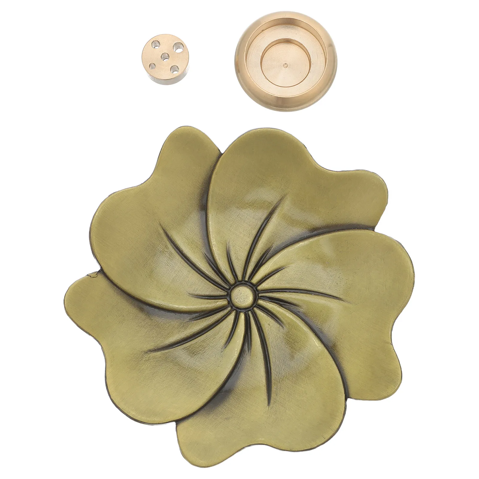 1Set Brass Incense Tray Holder Floral Design Gourd Shape Ash Tray for Sticks Yoga Meditation Spiritual Ceremony Vintage Living