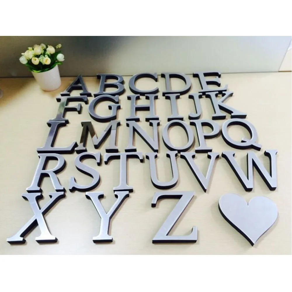 26 Letters Wall Sticker 3D DIY Mirror Acrylic Decals Home Decor Wall Art Mural for party wedding Christmas Bars Retro Wall Art