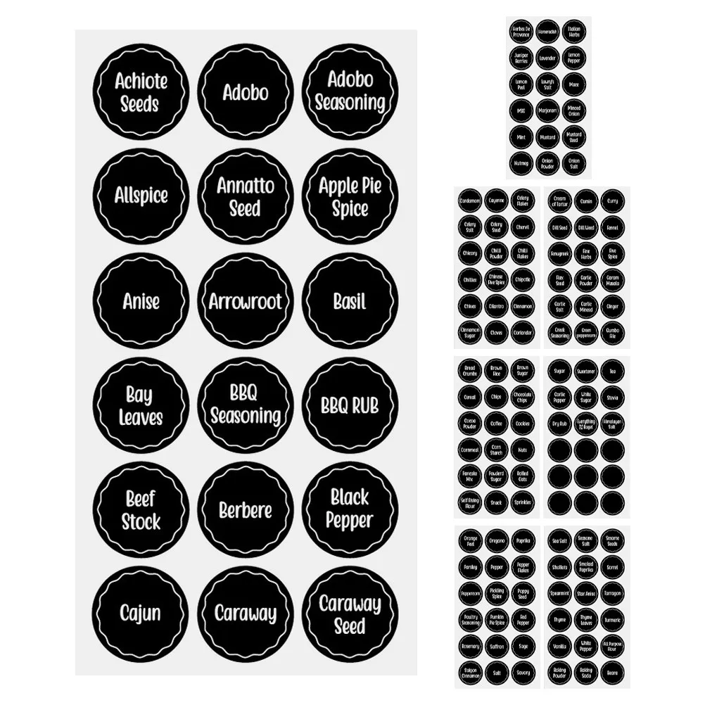 

8 листов элегантных минималистичных этикеток-наклеек для банок со специями, самоклеящиеся ПВХ-этикетки для пищевых контейнеров, бутылок для специй, кухни
