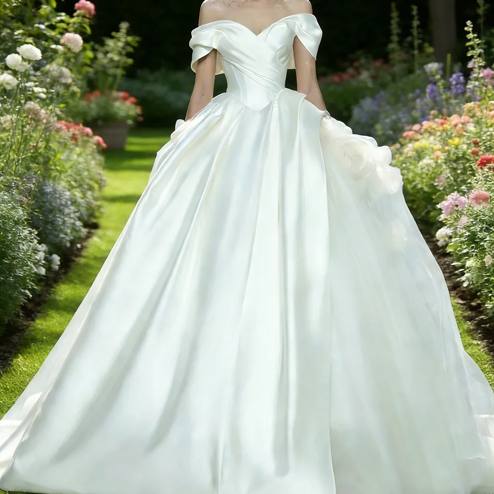 

Classic Off The Shoulder Ruched Sleeveless Ruched Ball Gown Bride Wedding Dresses Bridal Gowns Customized