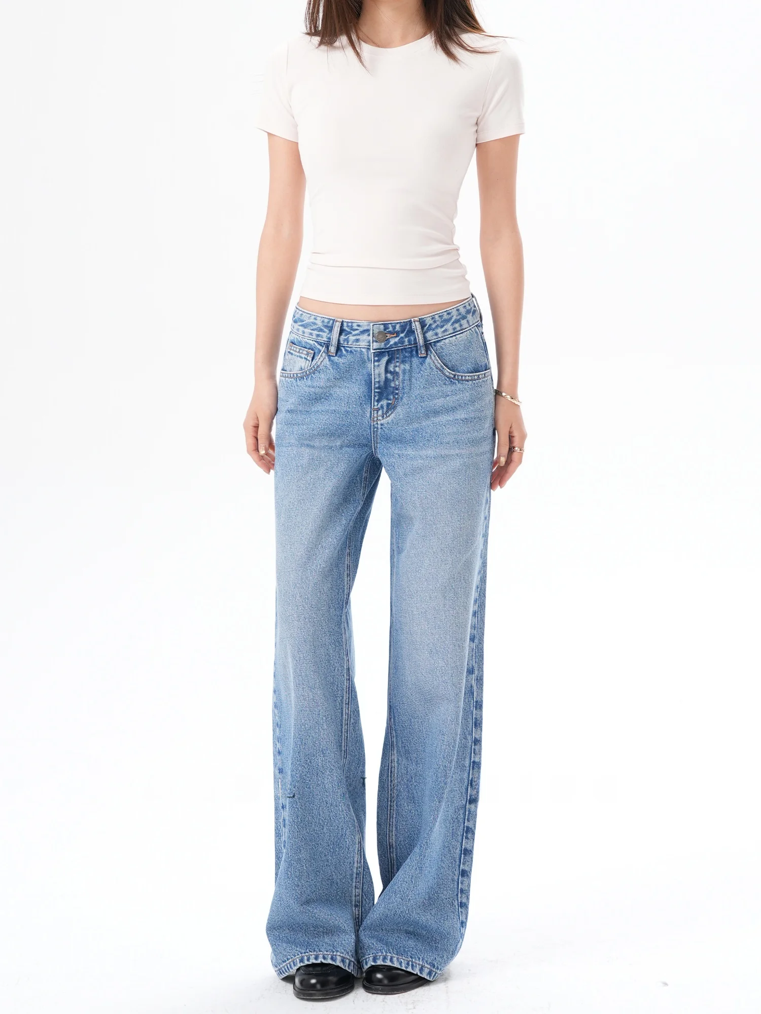 

Low Waist Straight Leg Heavy Du Women's Jeans Rasele Vintage Blue Made Nothing Ladies' Denim Pants Micro Stretch Zipper Clo...