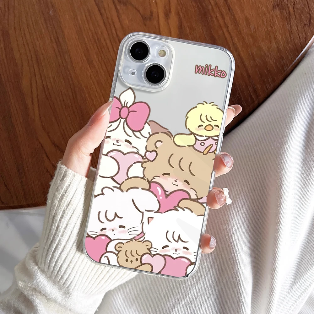 Cartoon M-Mikko Cat Cute Kawaii Phone Case For iPhone 11 13 16 15 14 12 Pro Max Plus Clear Transparent Soft Shell