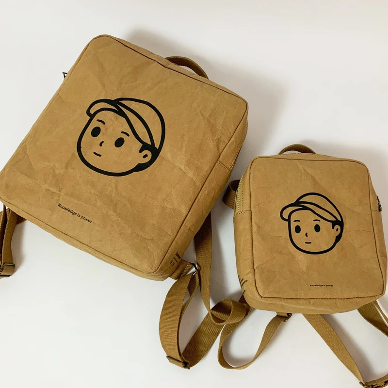 Japan Style Kraft Paper Backpacks For Womens Luxury Designer Handbags Purses 2024 New In Letters Cartoon Avatar Casual Shoulder