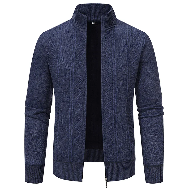 Men Knitwear Cardigans Sweaters Stand Collar Casual Sweatercoats New Autumn Winter Fleece Thicker Warm Slim Sweaters Jackets 3XL