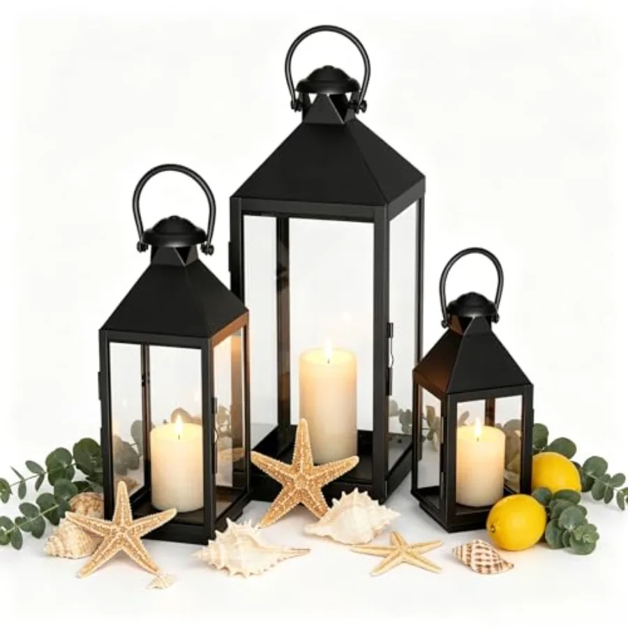 

Decorative Metal Candle Lanterns Set, Hanging and Tabletop Hurricane Lanterns Holders for Patio, Porch, Garden, Wedding, Party