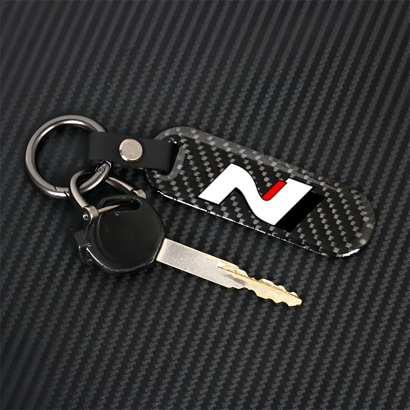 1PCS Carbon Fiber Car Keychain Key Chain Cool Pendant Keyring For Hyundai N LINE NLINE i30 Tucson Performance Car Accessories