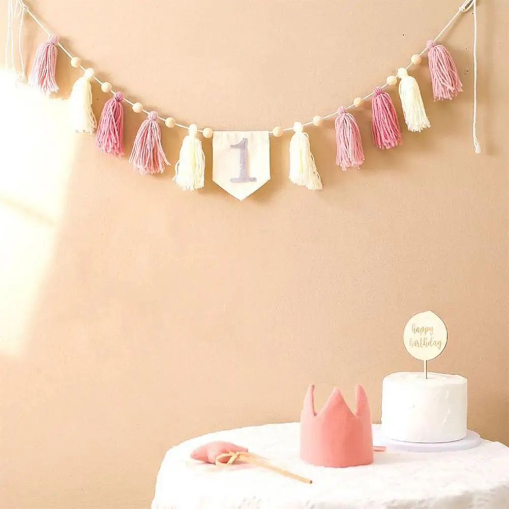 High Chair Birthday Party Decoration Baby Birthday Flag Decoration Boho 1st Birthday High Chair Banner Tassel for Girl for Kids