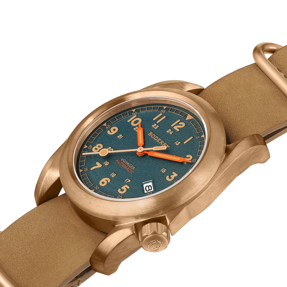 Boderry VOYAGER relojes de campo caja de bronce reloj mecánico automático 100M reloj impermeable reloj de pulsera militar Vintage para hombre