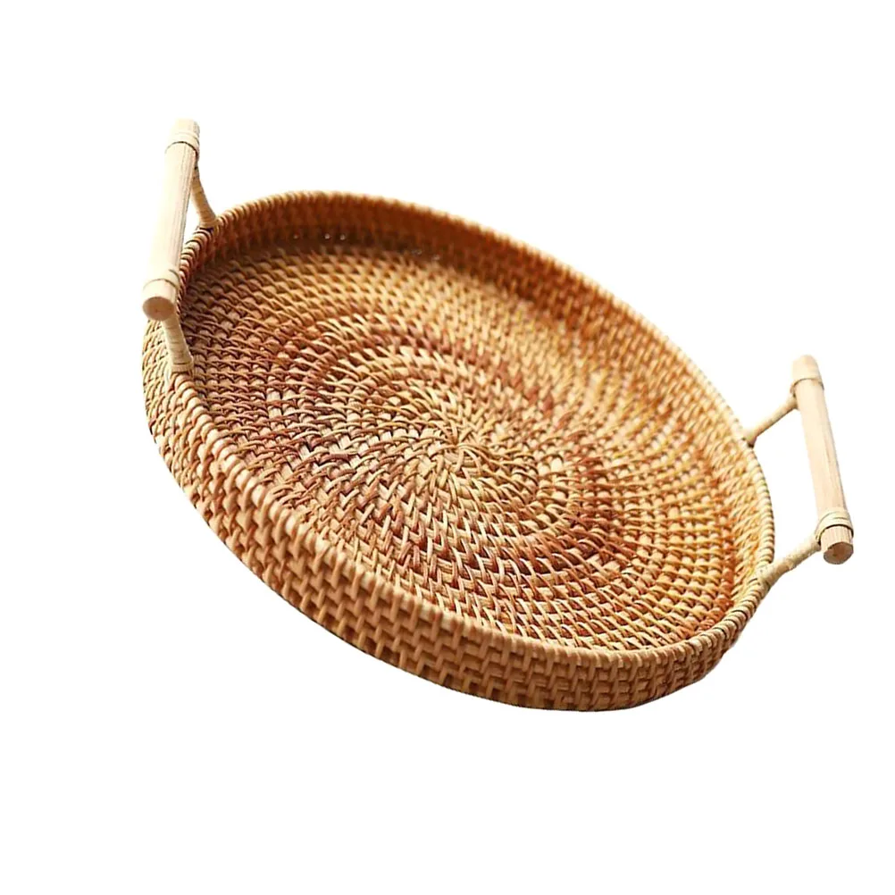 

Large Capacity Rattan Storage Basket Woven Brown Portable Dessert Picnic Food Snack Container Home Party Wedding