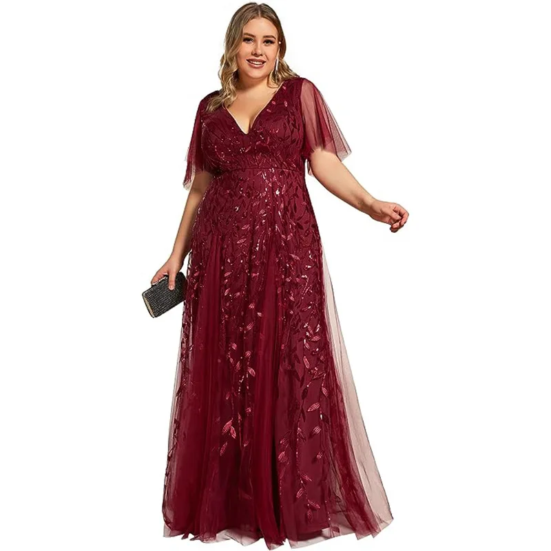 European And American Plus Size Bridesmaid Evening For Toasting Sequin Mesh Fishtail Slim-Fit Banquet Performance Host Dress