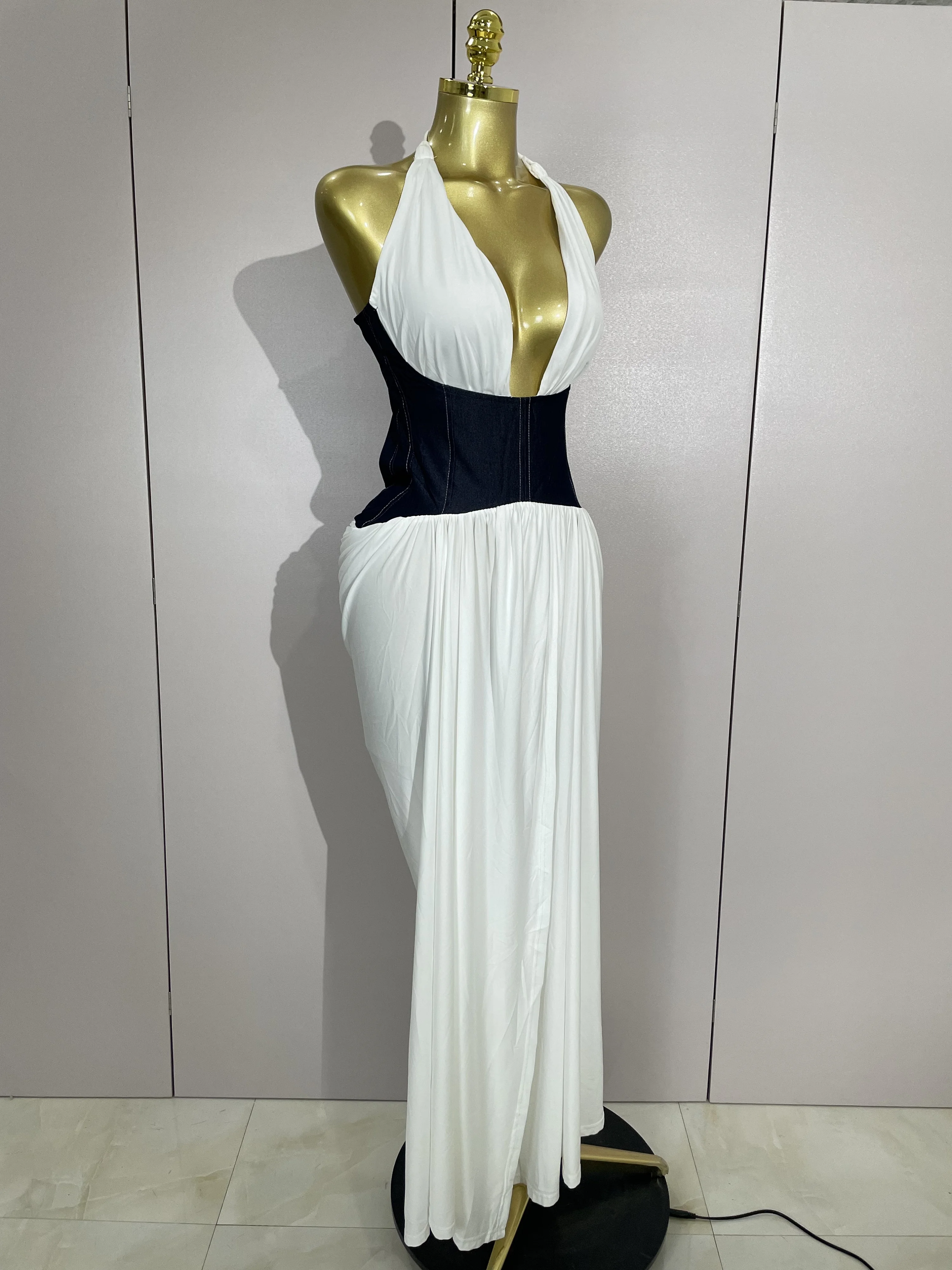 Elegante sexy sem costas halter frente fenda maxi vestido longo 2025 feminino festa à noite clube vestido de luxo aniversário casamento convidado vestido