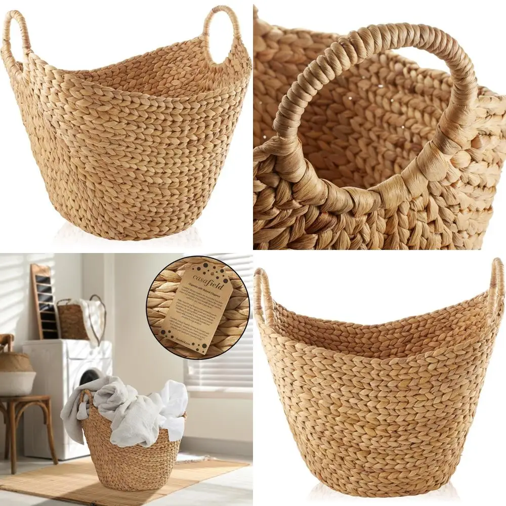 

Большая корзина для белья Casafield с ручками — универсальный органайзер из натурального тканого гиацинта с водяным гиацинтом для хранения одеяла