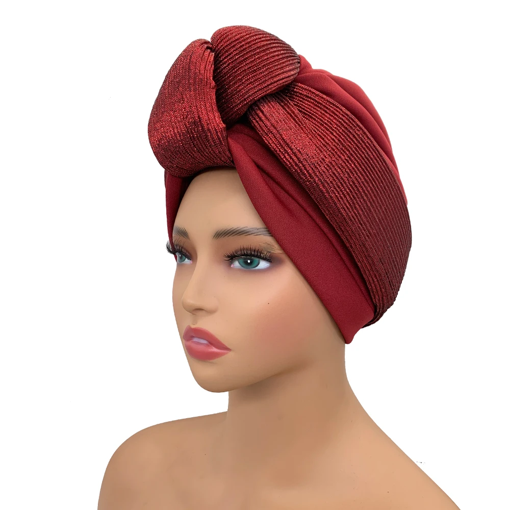 Fashion Women\'s Head Wraps African Lady Turban Hat Knoted Headtie Wedding Party Headwear Nigeria Auto Geles